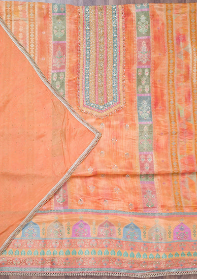 Peach Stonework Semi Crepe Unstitched Salwar Suit-Koskii