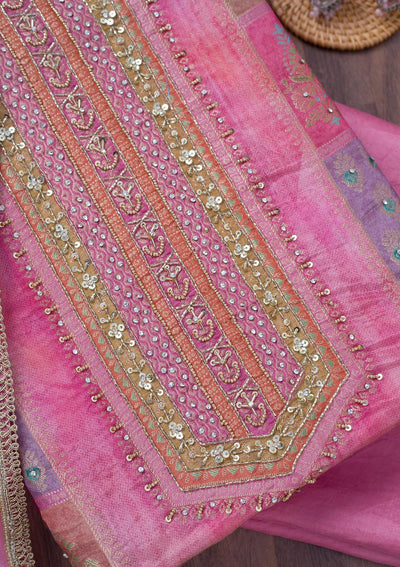 Pink Stonework Semi Crepe Unstitched Salwar Suit-Koskii