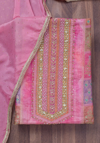 Pink Stonework Semi Crepe Unstitched Salwar Suit-Koskii