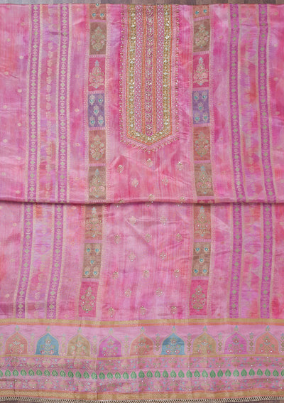 Pink Stonework Semi Crepe Unstitched Salwar Suit-Koskii