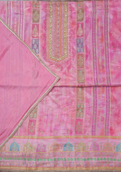 Pink Stonework Semi Crepe Unstitched Salwar Suit-Koskii