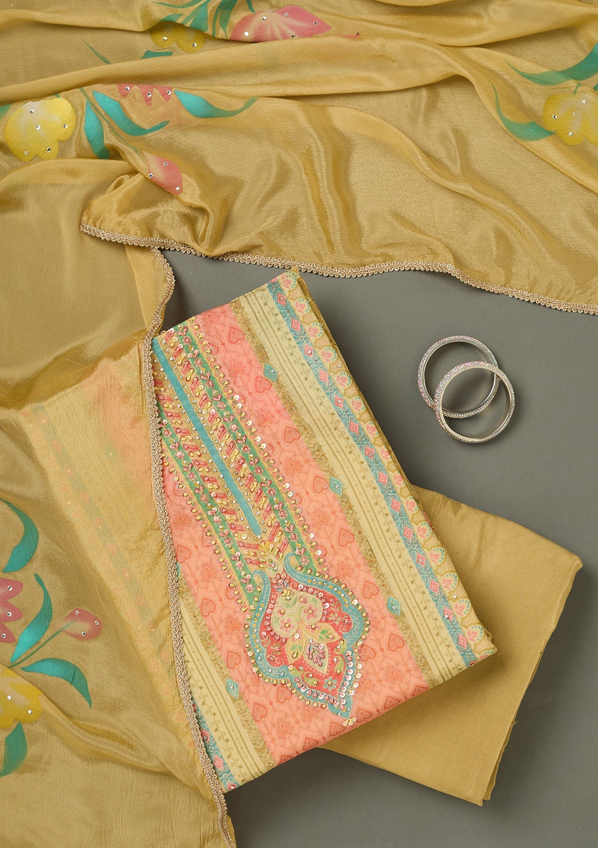 Sea Green Threadwork Chiffon Saree-koskii
