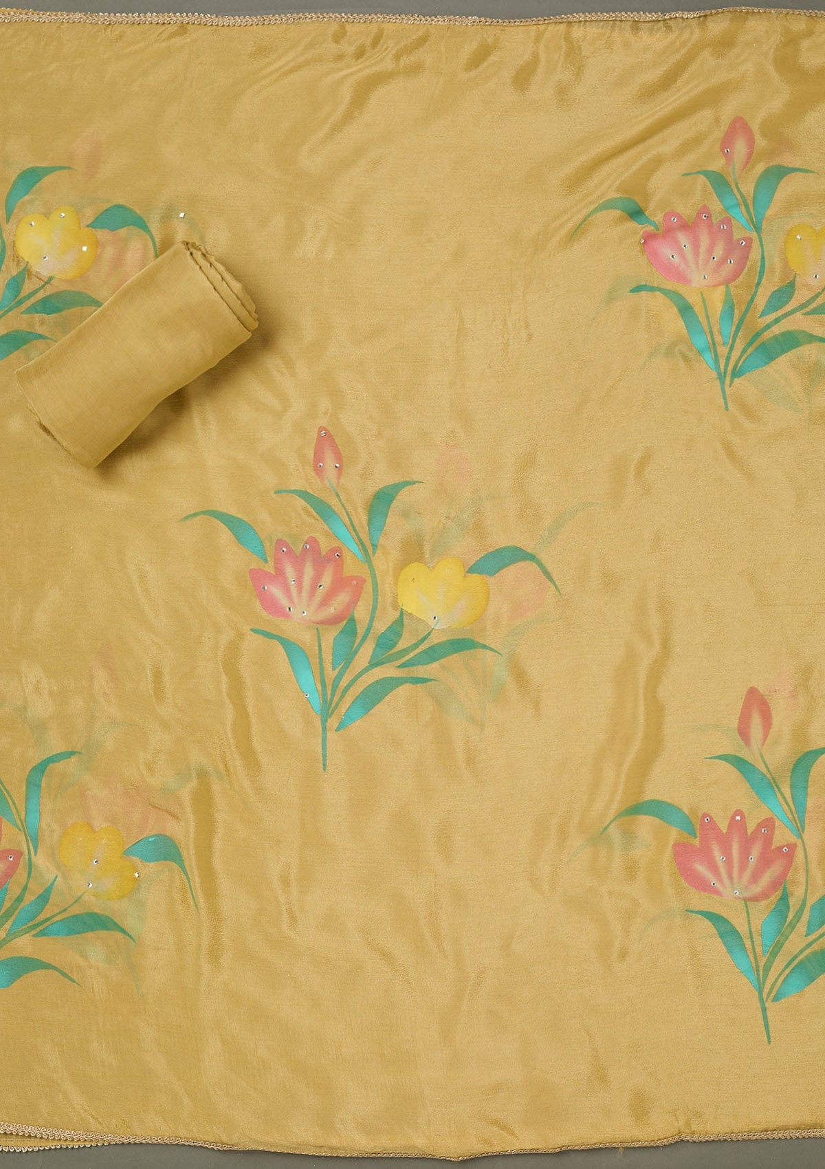 Sea Green Threadwork Chiffon Saree-koskii