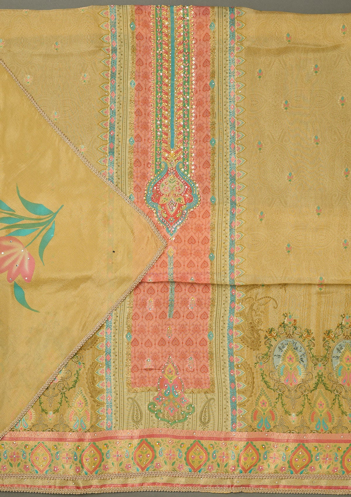 Sea Green Threadwork Chiffon Saree-koskii