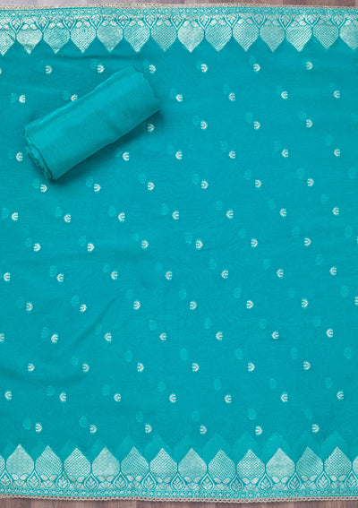 Turquoise Blue Cutdana Tissue Unstitched Salwar Suit-Koskii