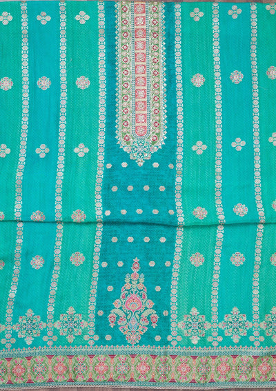 Turquoise Blue Cutdana Tissue Unstitched Salwar Suit-Koskii