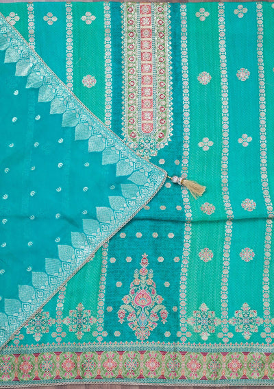Turquoise Blue Cutdana Tissue Unstitched Salwar Suit-Koskii