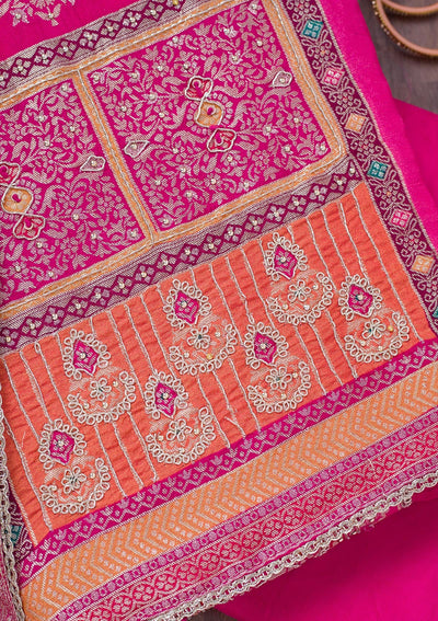 Rani Pink Cutdana Semi Crepe Unstitched Salwar Suit-Koskii