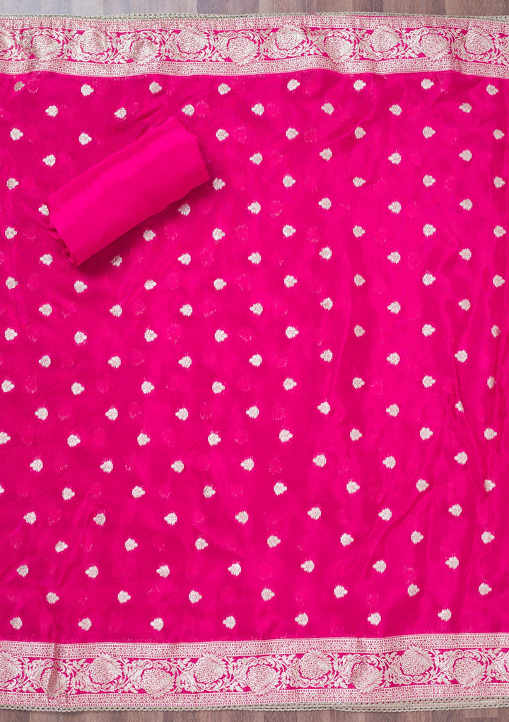 Rani Pink Cutdana Semi Crepe Unstitched Salwar Suit-Koskii