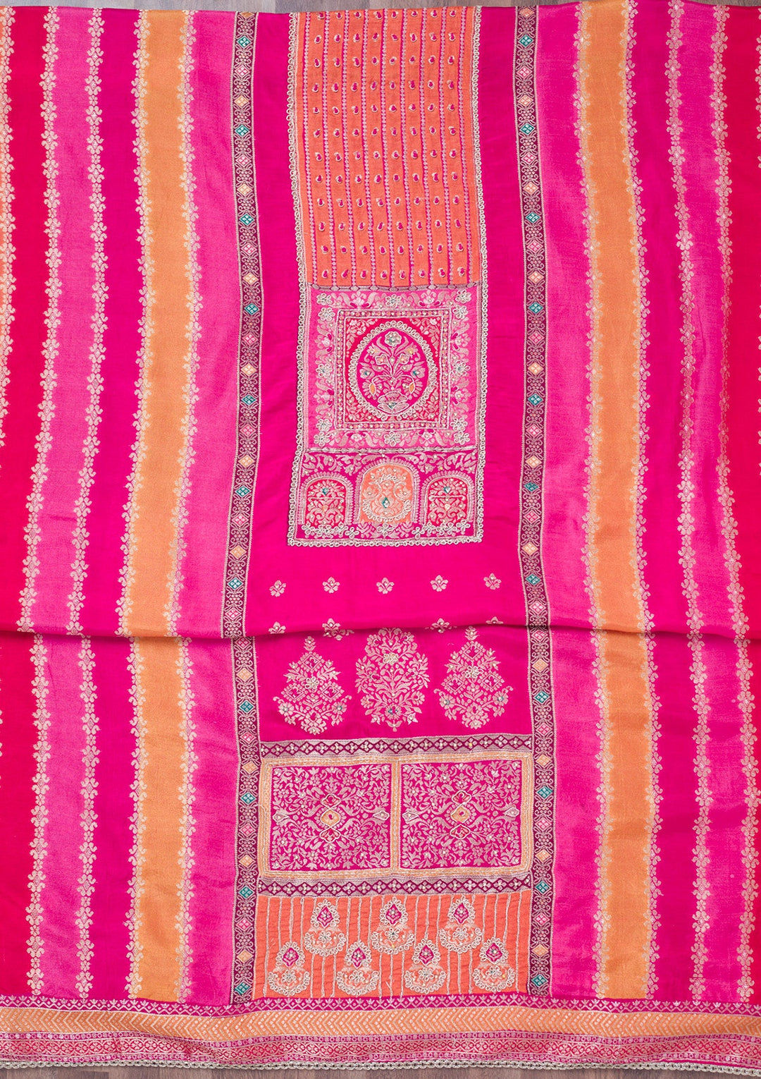 Rani Pink Cutdana Semi Crepe Unstitched Salwar Suit-Koskii