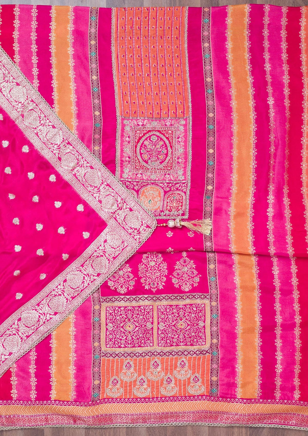 Rani Pink Cutdana Semi Crepe Unstitched Salwar Suit-Koskii