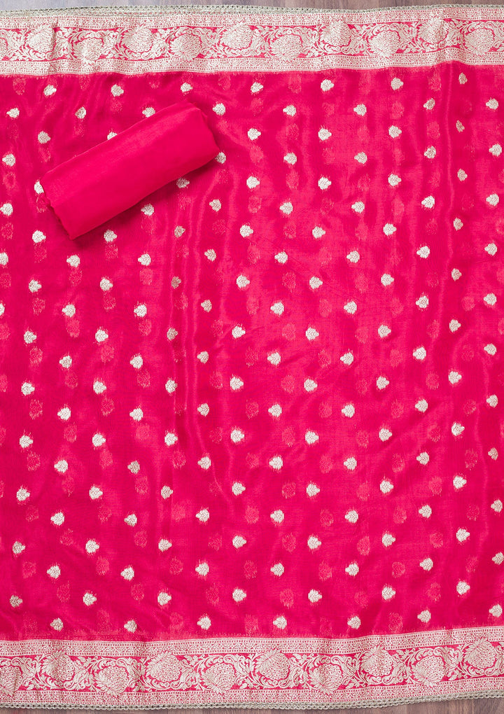 Red Cutdana Semi Crepe Unstitched Salwar Suit-Koskii