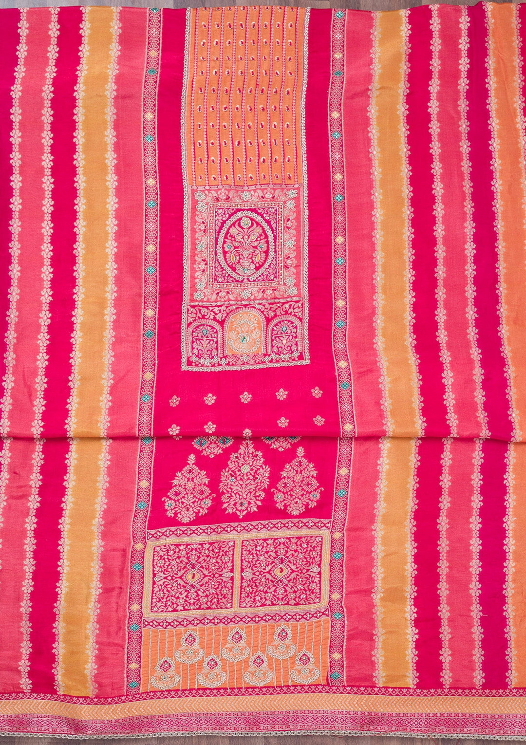 Red Cutdana Semi Crepe Unstitched Salwar Suit-Koskii