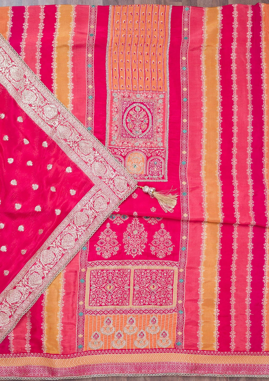 Red Cutdana Semi Crepe Unstitched Salwar Suit-Koskii