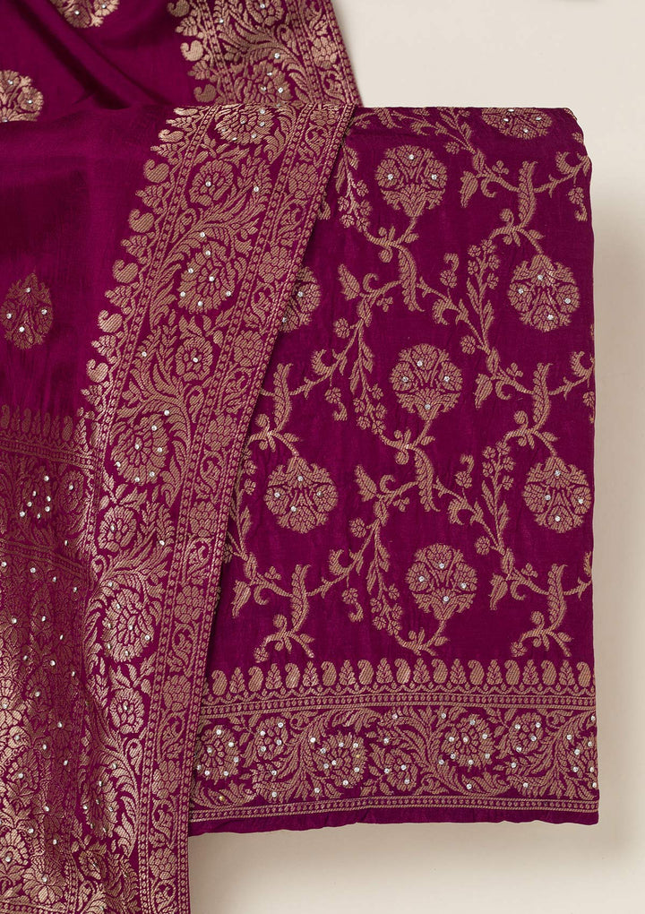 Wine Zariwork Dola Silk Unstitched Salwar Suit-koskii