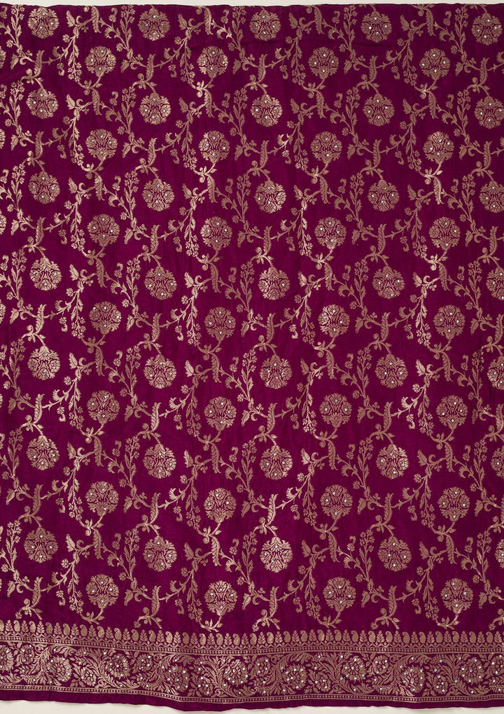 Wine Zariwork Dola Silk Unstitched Salwar Suit-koskii