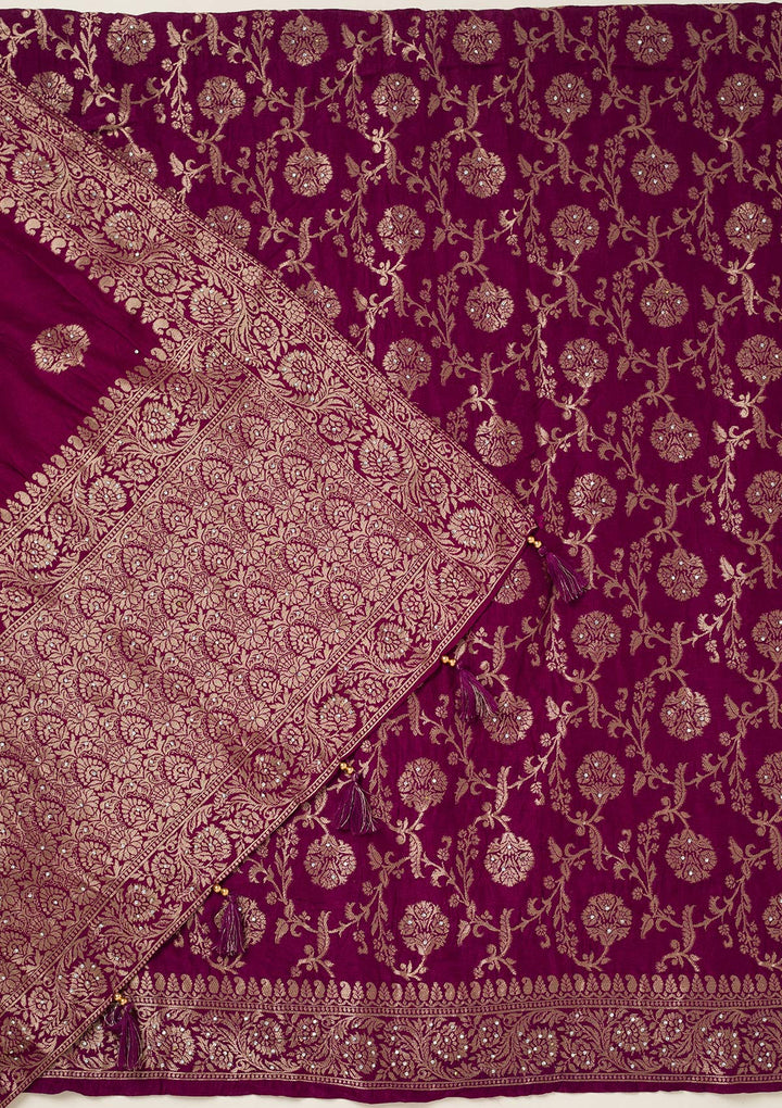 Wine Zariwork Dola Silk Unstitched Salwar Suit-koskii