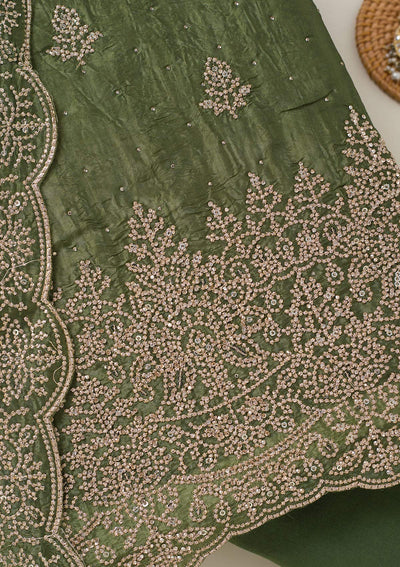 Leaf Green Threadwork Tissue Unstitched Salwar Suit-koskii