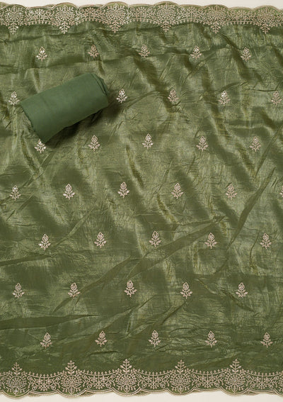 Leaf Green Threadwork Tissue Unstitched Salwar Suit-koskii
