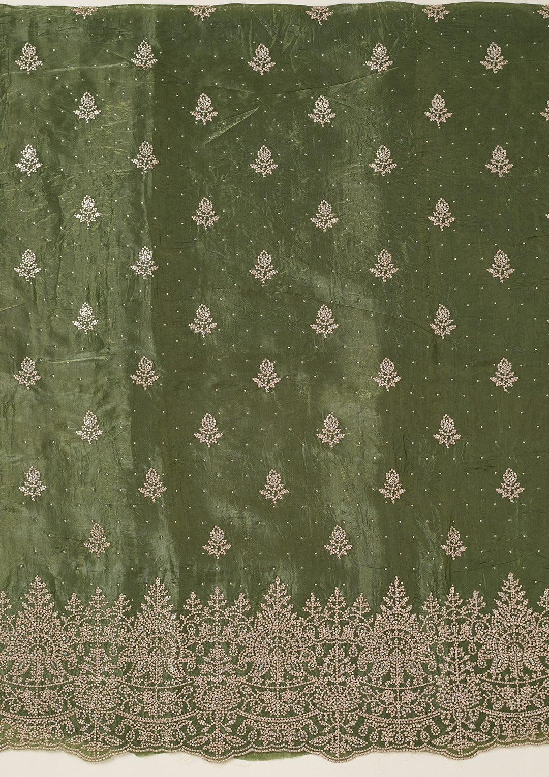 Leaf Green Threadwork Tissue Unstitched Salwar Suit-koskii