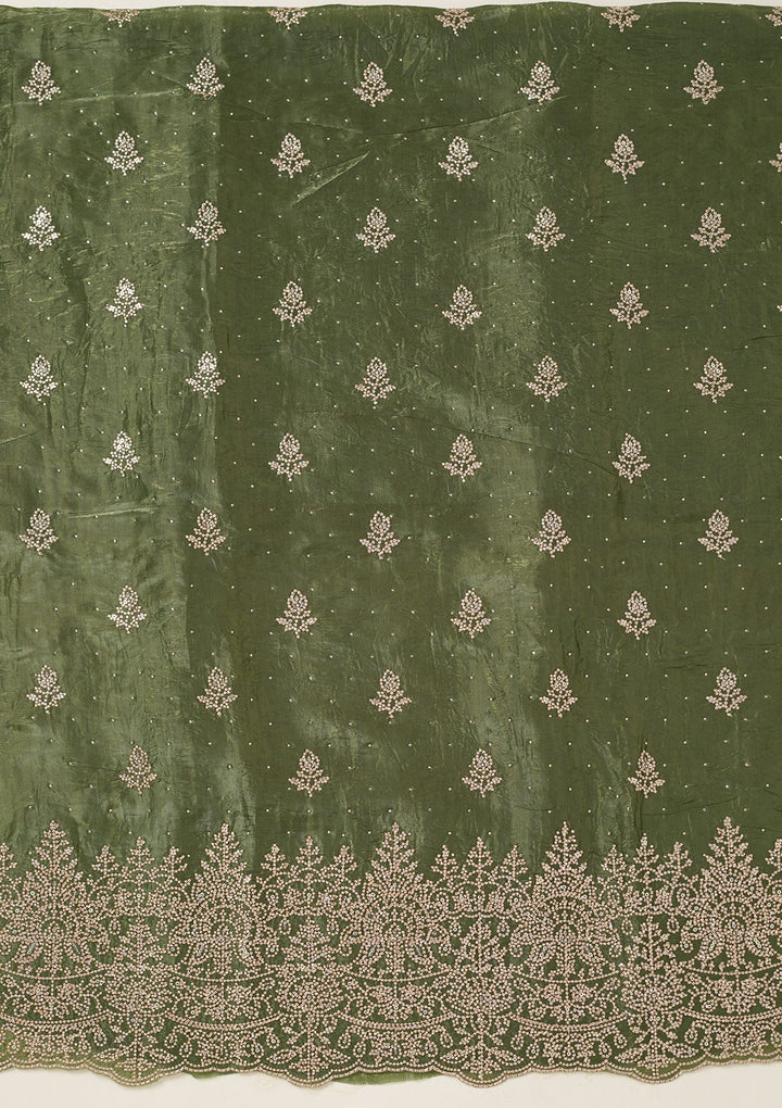 Leaf Green Threadwork Tissue Unstitched Salwar Suit-koskii