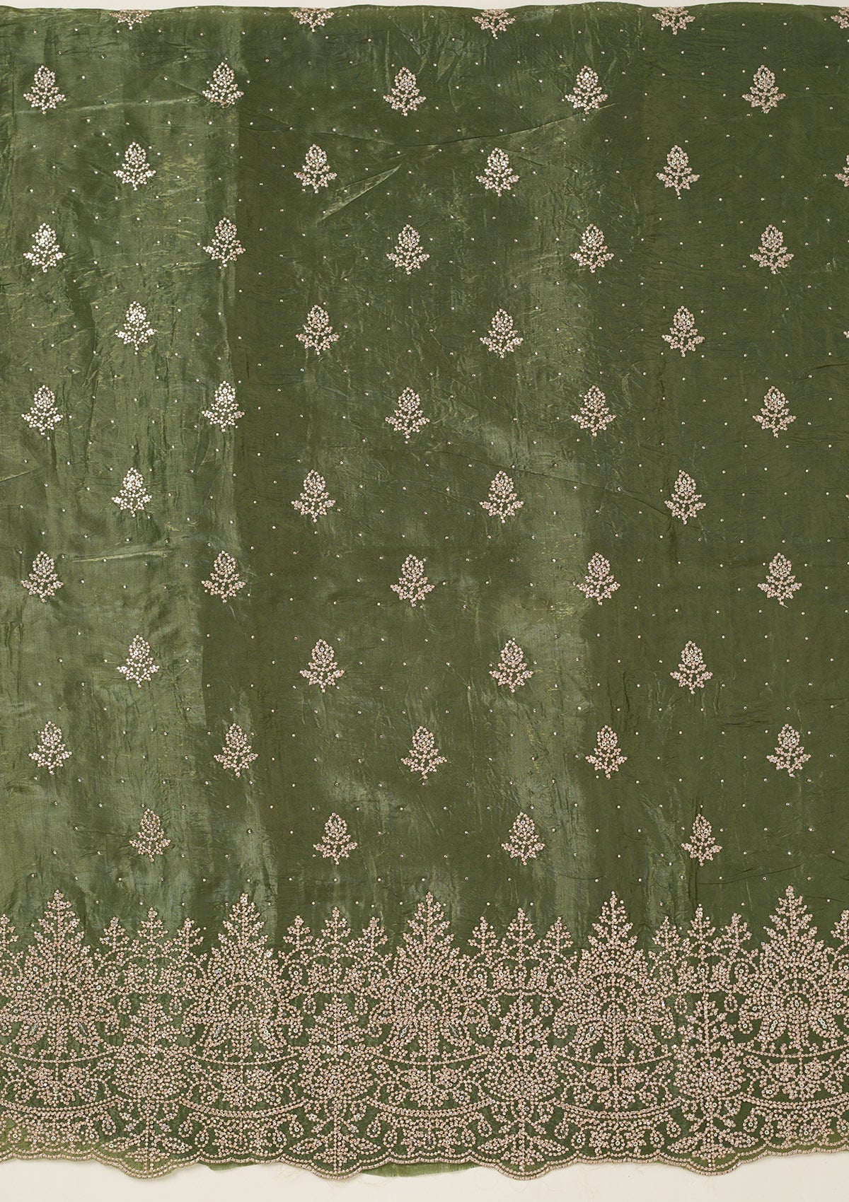 Leaf Green Threadwork Tissue Unstitched Salwar Suit-koskii