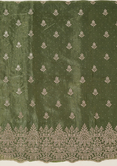 Leaf Green Threadwork Tissue Unstitched Salwar Suit-koskii
