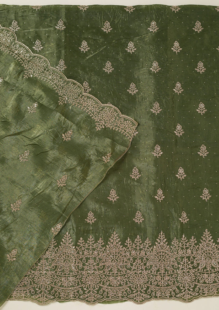 Leaf Green Threadwork Tissue Unstitched Salwar Suit-koskii