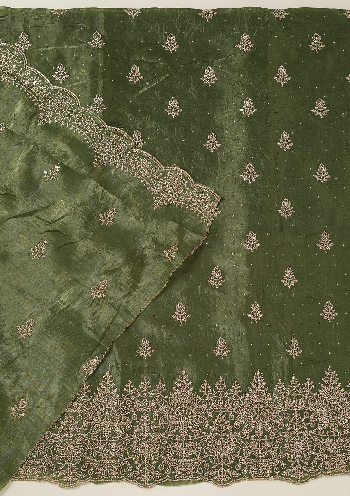 Leaf Green Threadwork Tissue Unstitched Salwar Suit-koskii