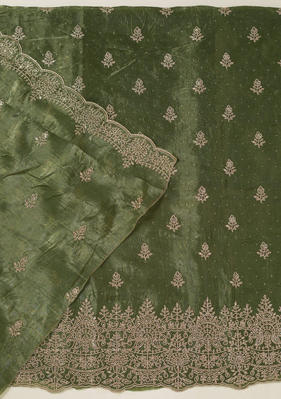 Leaf Green Threadwork Tissue Unstitched Salwar Suit-koskii