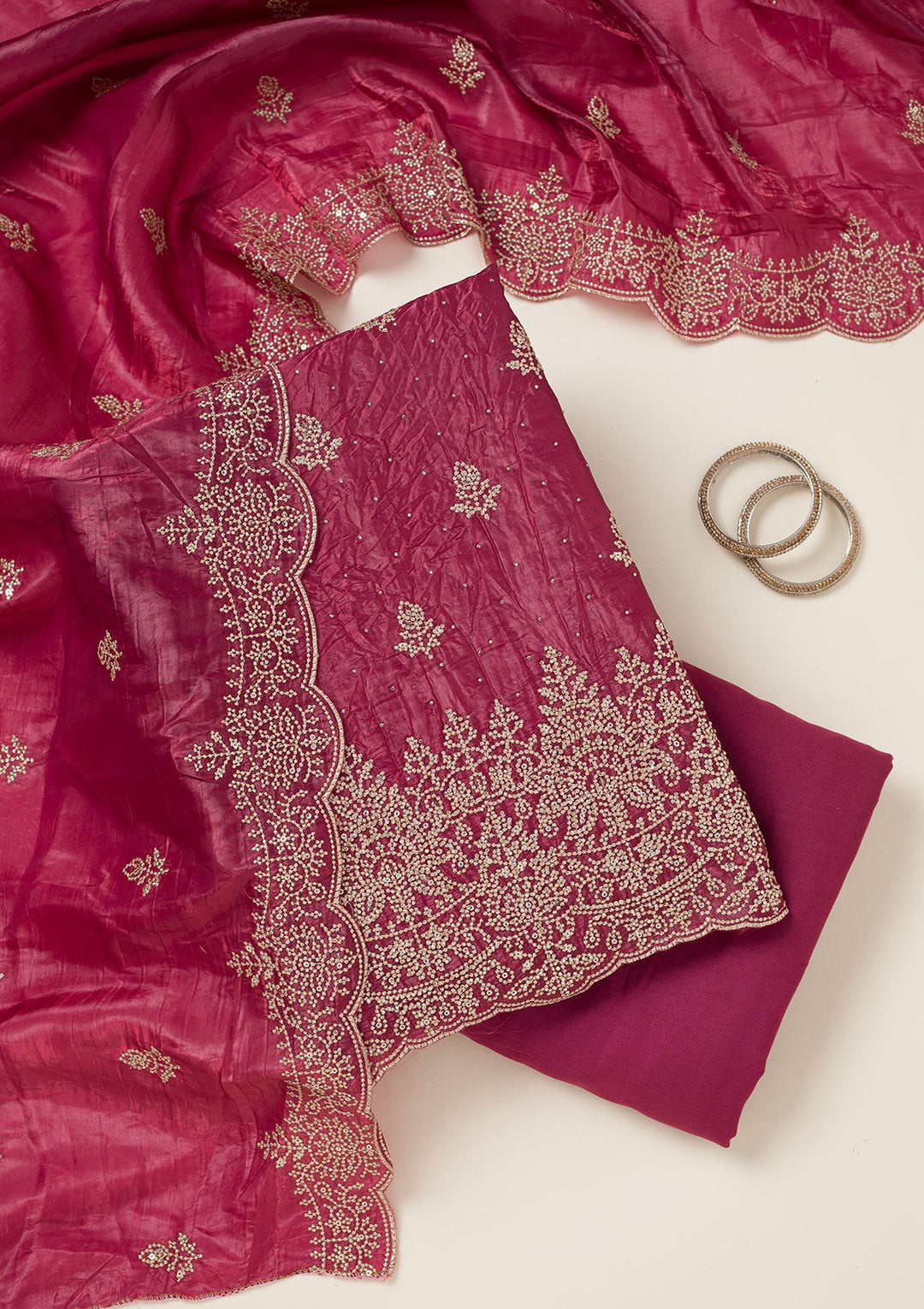 Wine Threadwork Tissue Unstitched Salwar Suit-koskii