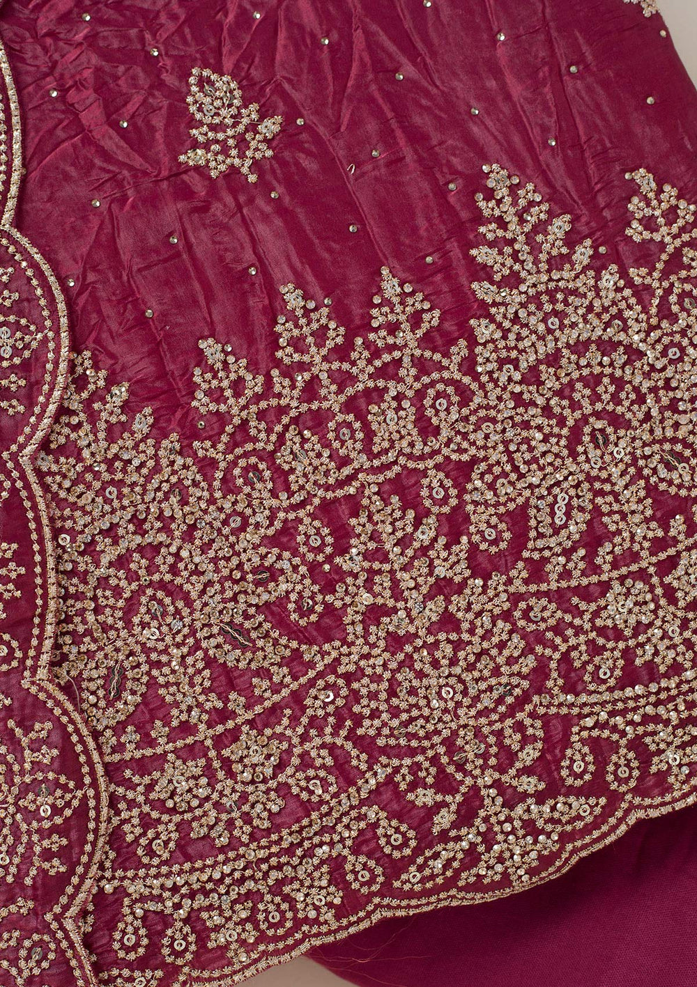Wine Threadwork Tissue Unstitched Salwar Suit-koskii