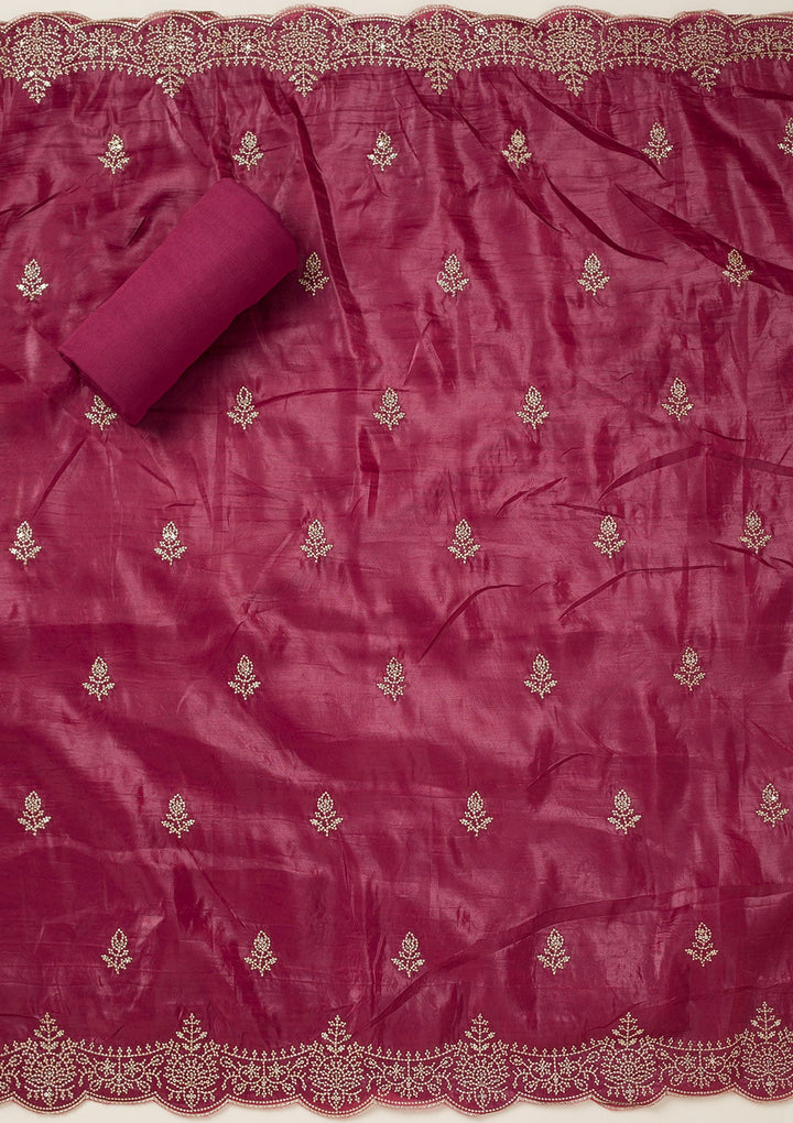 Wine Threadwork Tissue Unstitched Salwar Suit-koskii