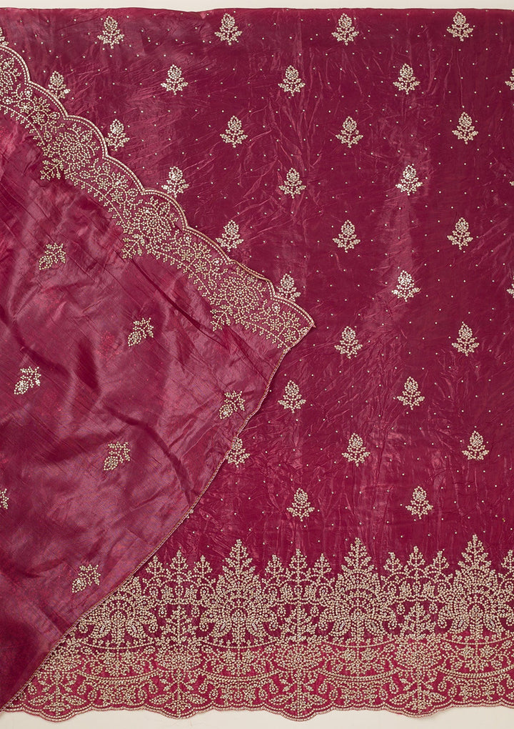 Wine Threadwork Tissue Unstitched Salwar Suit-koskii