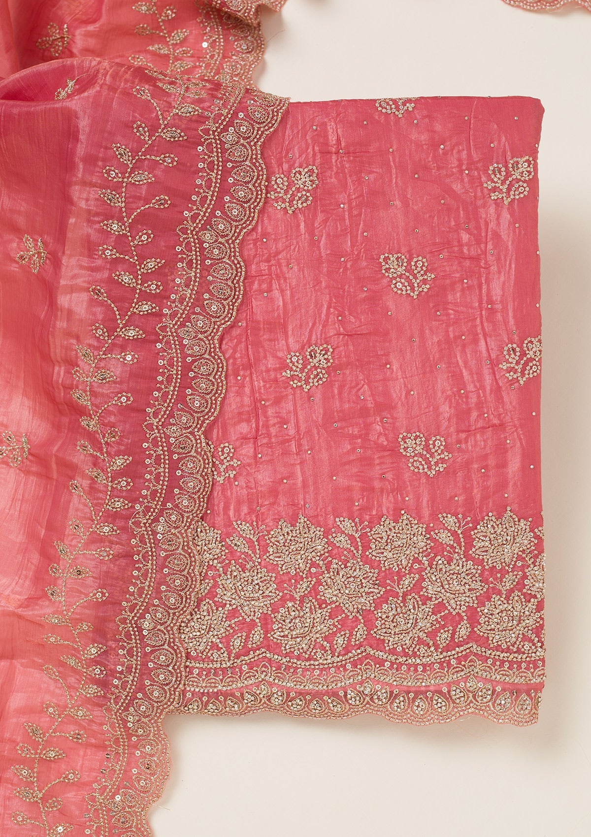 Onion Pink Threadwork Tissue Unstitched Salwar Suit-koskii