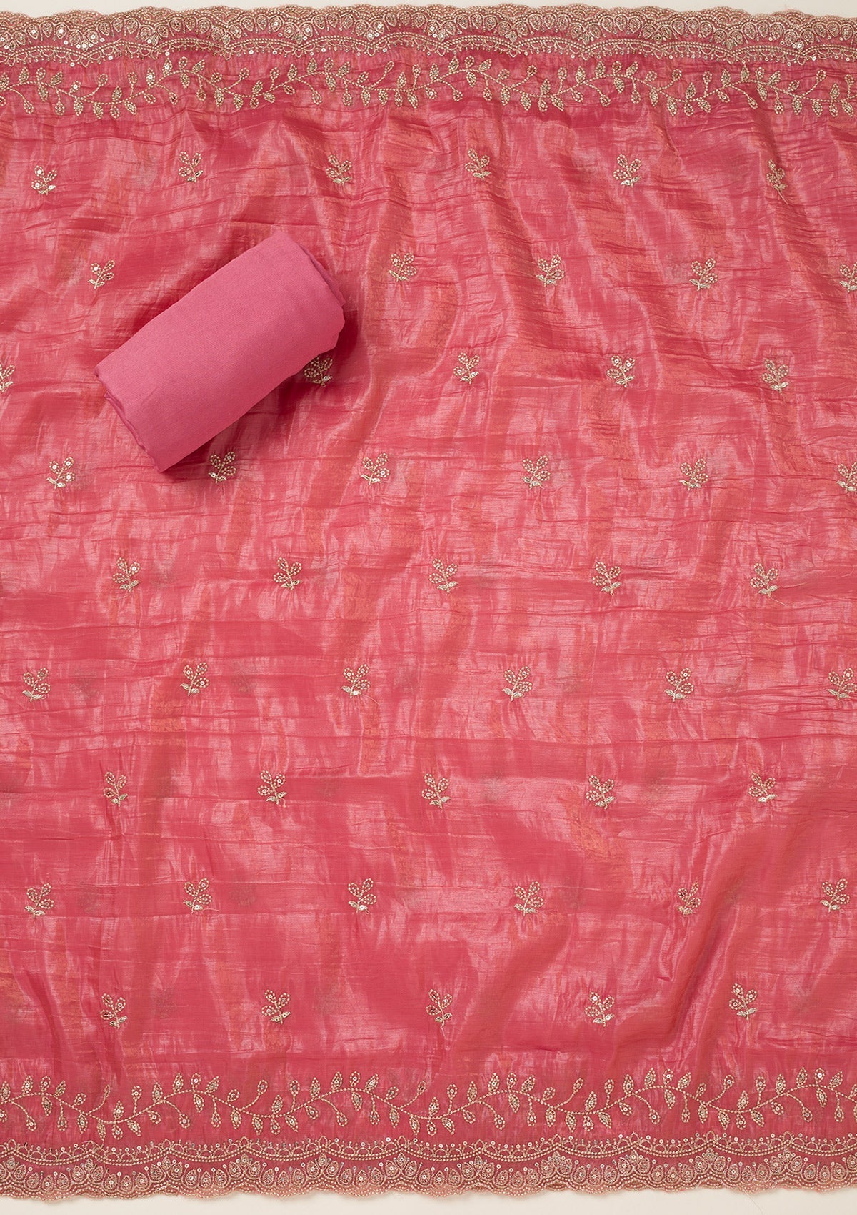 Onion Pink Threadwork Tissue Unstitched Salwar Suit-koskii