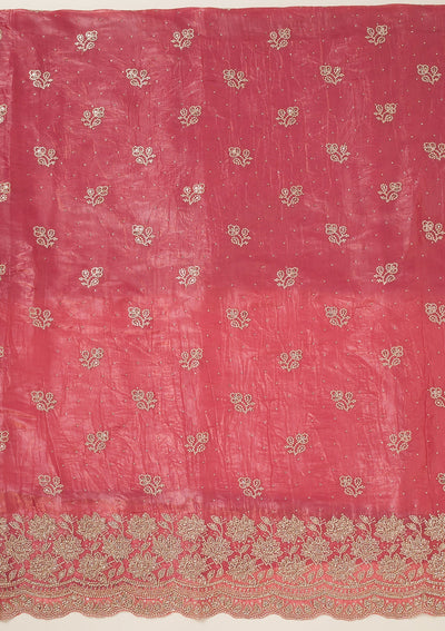 Onion Pink Threadwork Tissue Unstitched Salwar Suit-koskii