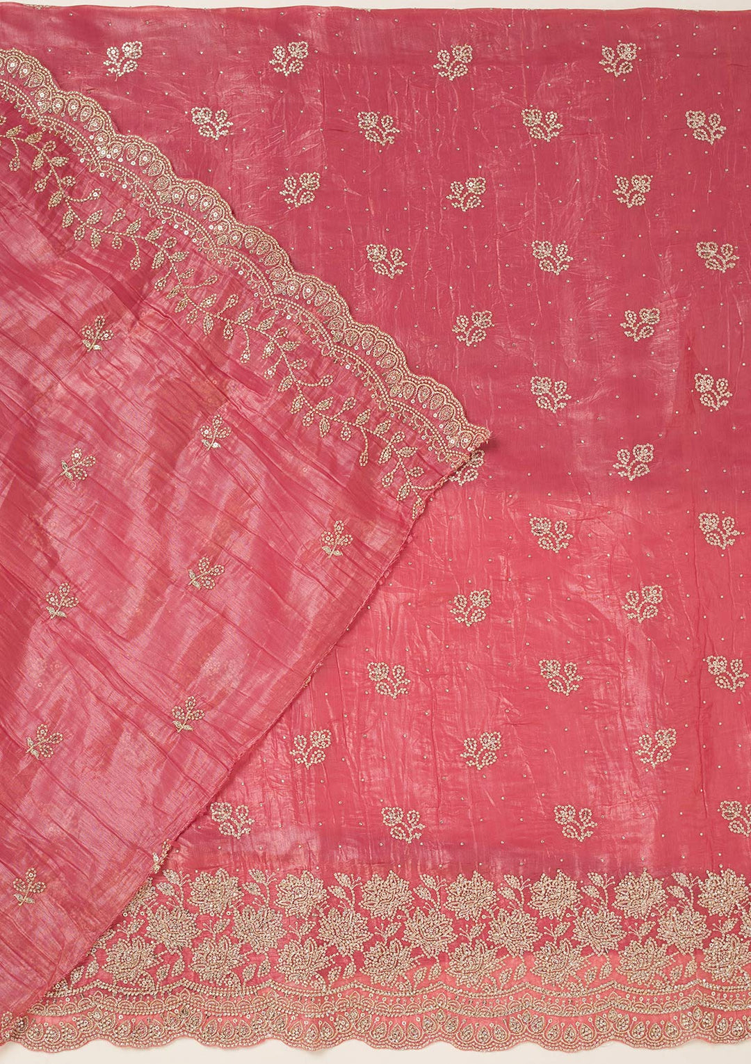 Onion Pink Threadwork Tissue Unstitched Salwar Suit-koskii