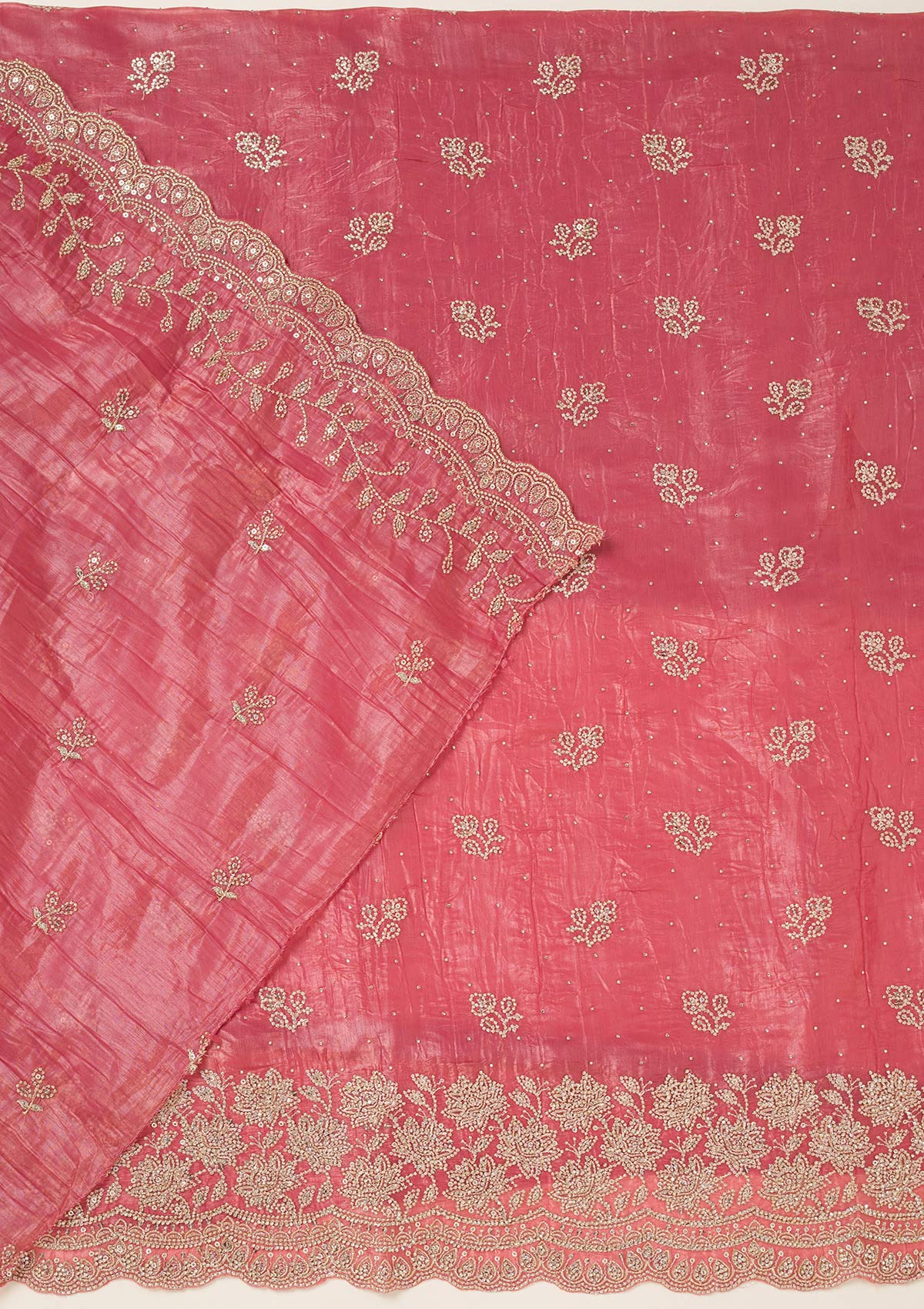 Onion Pink Threadwork Tissue Unstitched Salwar Suit-koskii