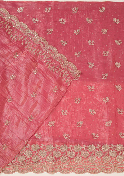 Onion Pink Threadwork Tissue Unstitched Salwar Suit-koskii