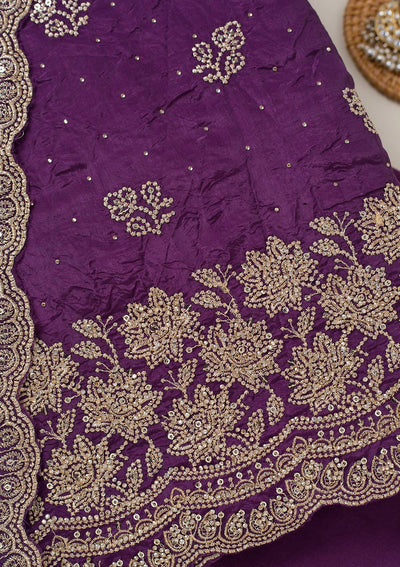 Purple Threadwork Tissue Unstitched Salwar Suit-koskii