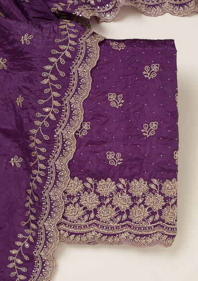Purple Threadwork Tissue Unstitched Salwar Suit-koskii