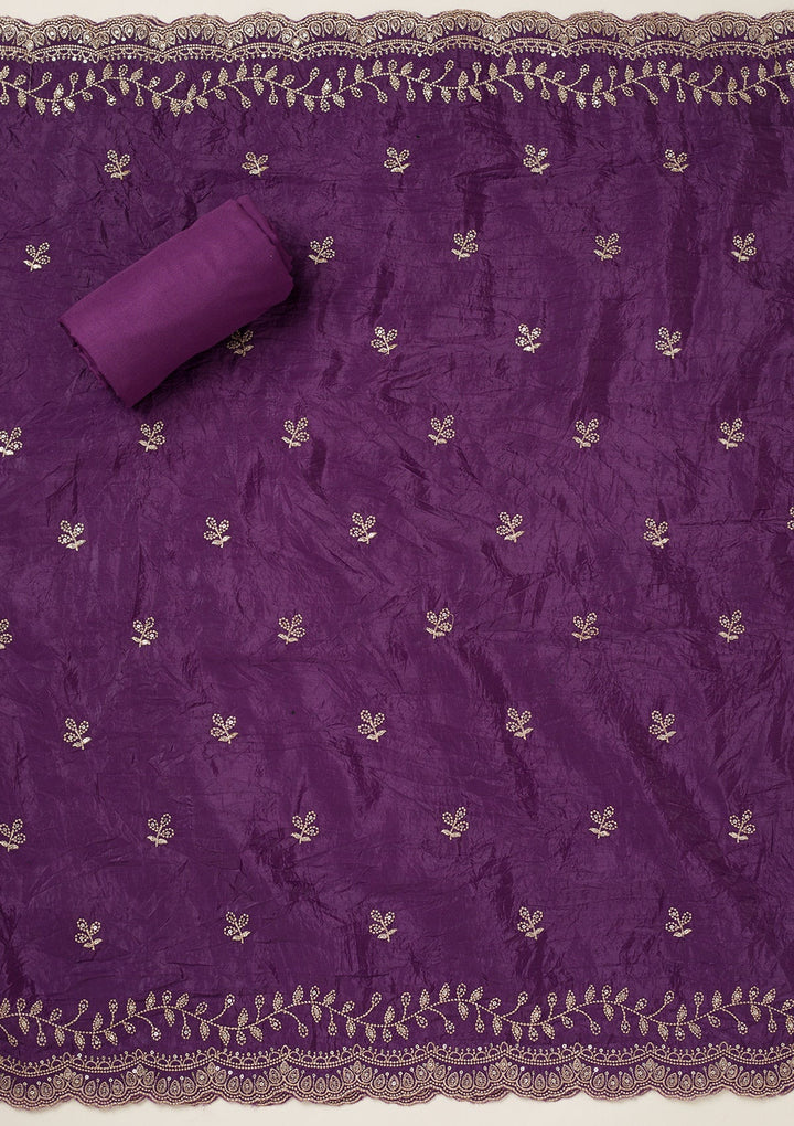 Purple Threadwork Tissue Unstitched Salwar Suit-koskii