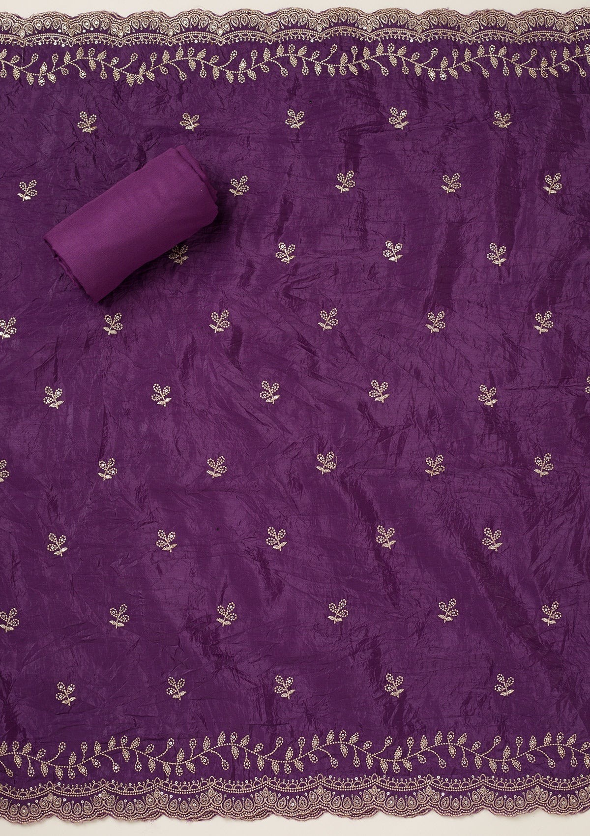 Purple Threadwork Tissue Unstitched Salwar Suit-koskii