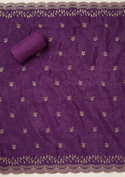 Purple Threadwork Tissue Unstitched Salwar Suit-koskii