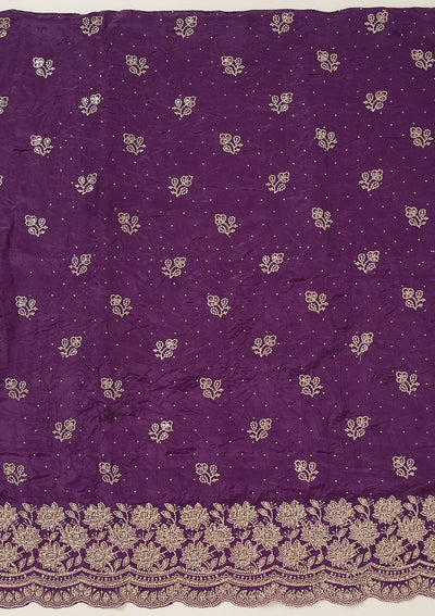 Purple Threadwork Tissue Unstitched Salwar Suit-koskii