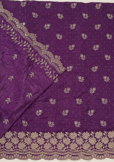 Purple Threadwork Tissue Unstitched Salwar Suit-koskii