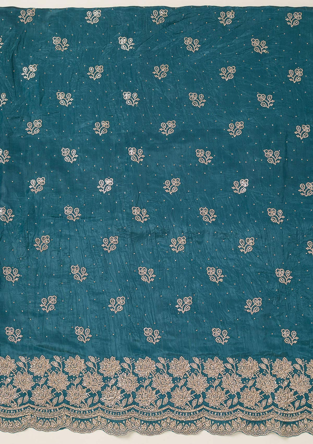 Turquoise Blue Threadwork Tissue Unstitched Salwar Suit-koskii