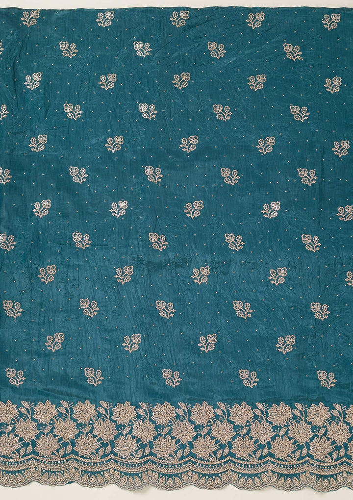 Turquoise Blue Threadwork Tissue Unstitched Salwar Suit-koskii