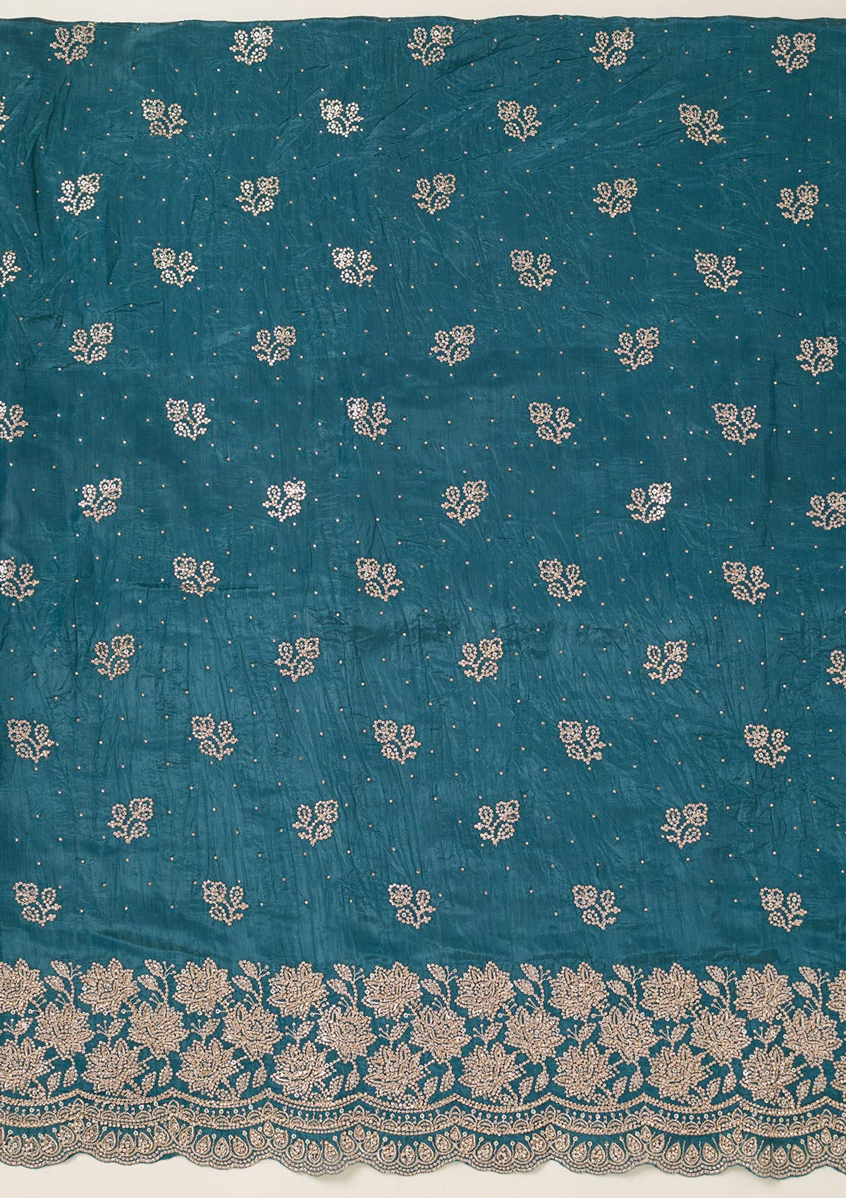 Turquoise Blue Threadwork Tissue Unstitched Salwar Suit-koskii
